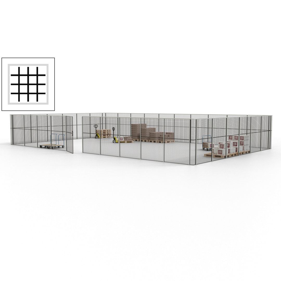 Maschinen Schutzgitter - Hallentrennwand - Sicherheitszaun - Tür - 48 m - 2.200 x 15.400 x 9.400 mm (HxBxT) - enzianblau
