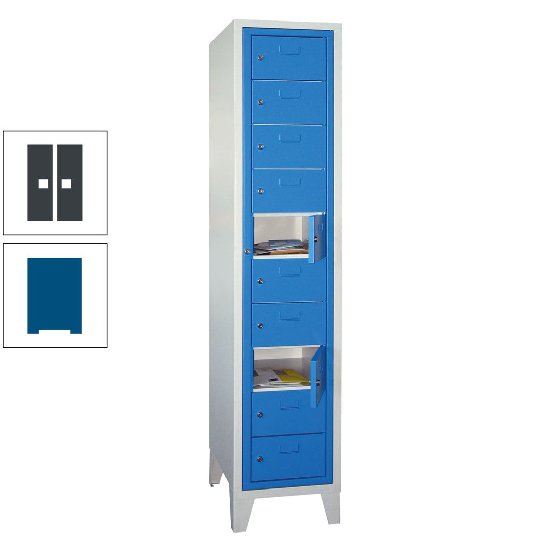 Schließfachschrank - Wäscheausgabeschrank - 10 Fächer a 315 mm - 1.850x400x500 mm (HxBxT) - Füße - Zylinderschloss - anthrazitgrau