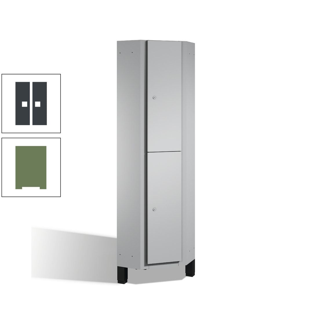 Eckschrank, Spind, auf Füßen, 2 Personen, 1.980 x 500 mm (HxT), Korpus anthrazitgrau, Tür anthrazitgrau