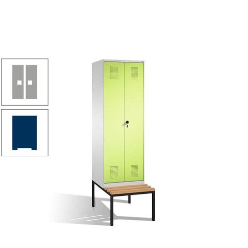 Doppel-Spind, Garderobenschrank, Buche Sitzbank untergebaut, 2 Abteile a 300 mm, Korpus anthrazitgrau, Tür anthrazitgrau, 2.090 x 600 x 815 mm (HxBxT)
