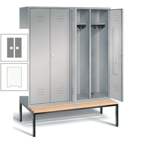 Doppel-Spindschrank, Buche Sitzbank untergebaut, 4 Abteile a 400 mm, Korpus lichtgrau, Tür anthrazitgrau, 2.090 x 1.590 x 815 mm (HxBxT)