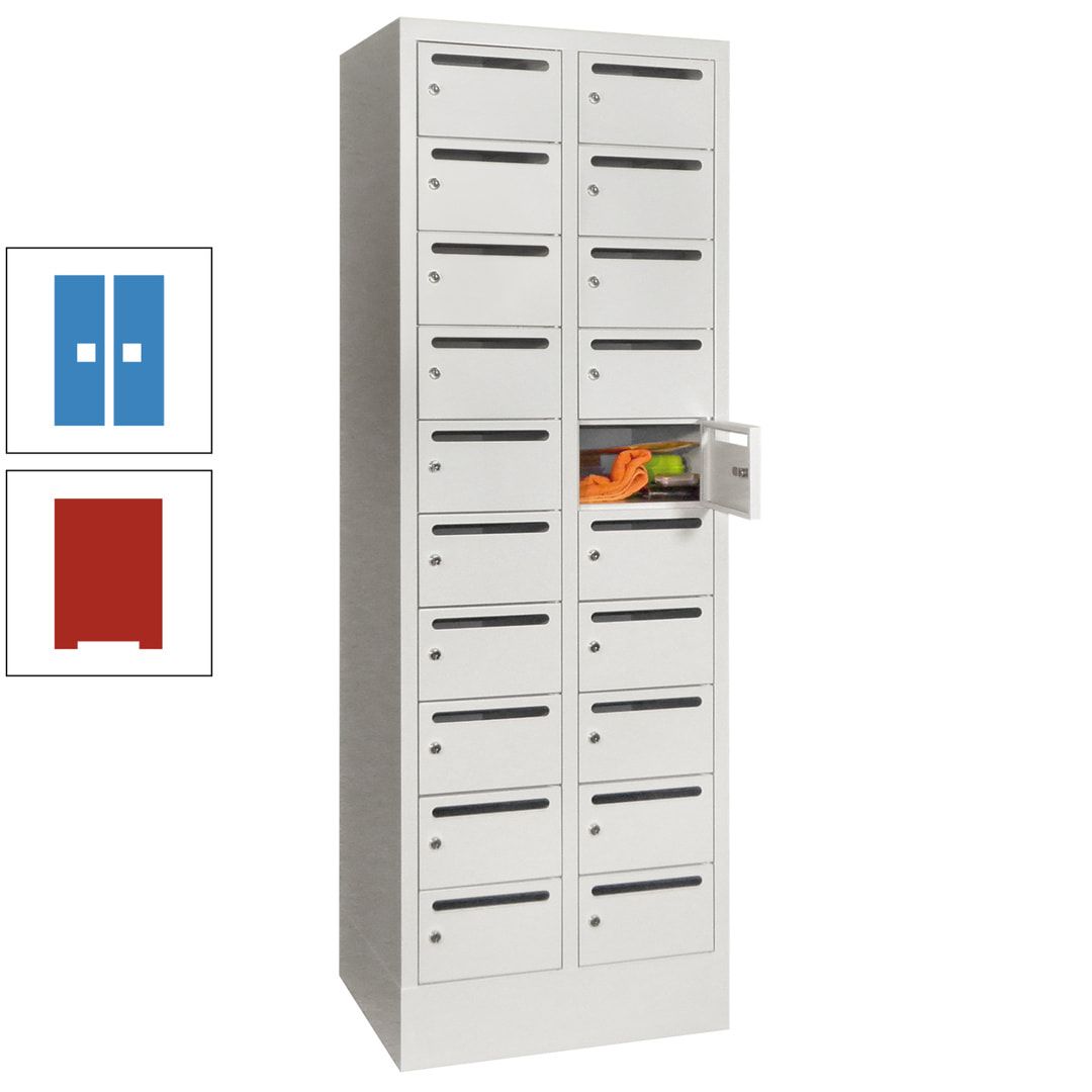 Postverteilerschrank, Schließfachschrank, 2 Abteile a 300 mm, 20 Fächer, 1.850 x 600 x 500 mm (HxBxT), Korpus anthrazitgrau, Front anthrazitgrau
