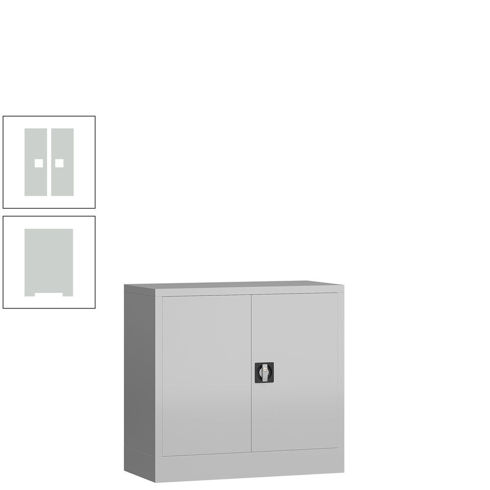 Aktenschrank, Büroschrank, abschließbar, Flügeltüren, 1 Fachboden, 750 x 800 x 380 mm (HxBxT), Stahl, Korpus und Türen lichtgrau