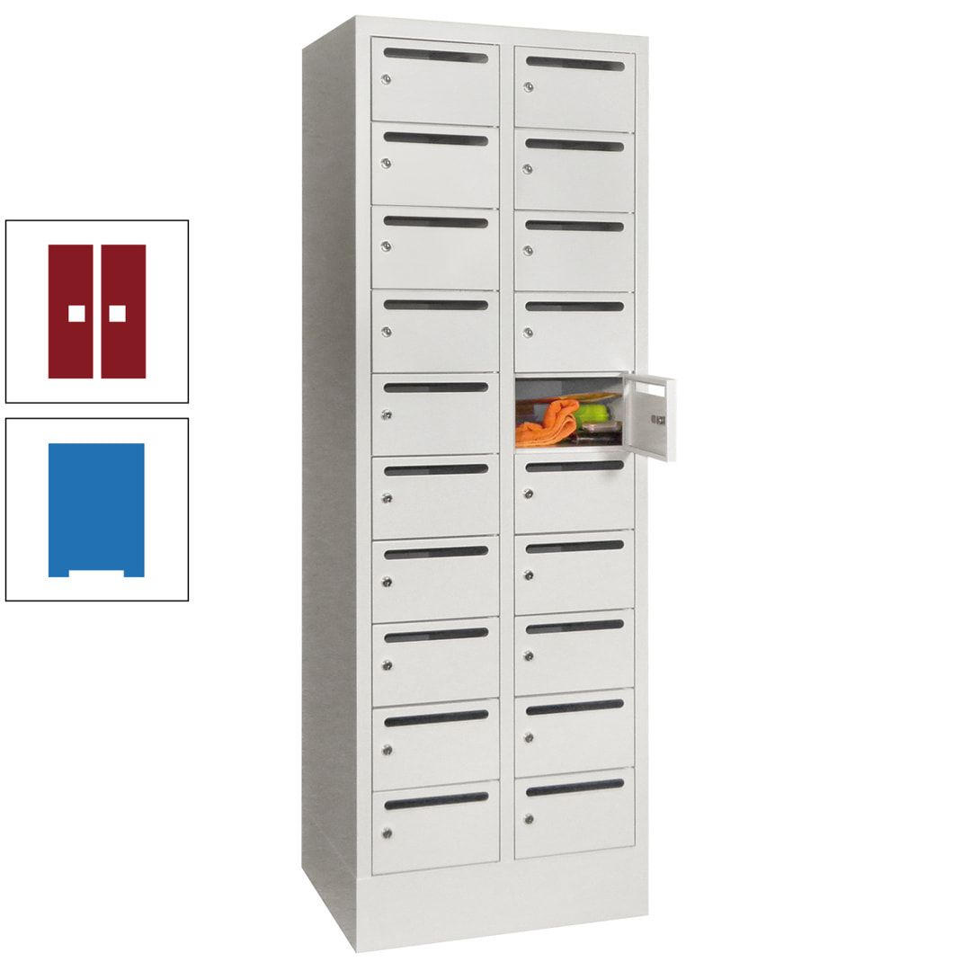 Postverteilerschrank, Schließfachschrank, 2 Abteile a 300 mm, 20 Fächer, 1.850 x 600 x 500 mm (HxBxT), Korpus anthrazitgrau, Front anthrazitgrau