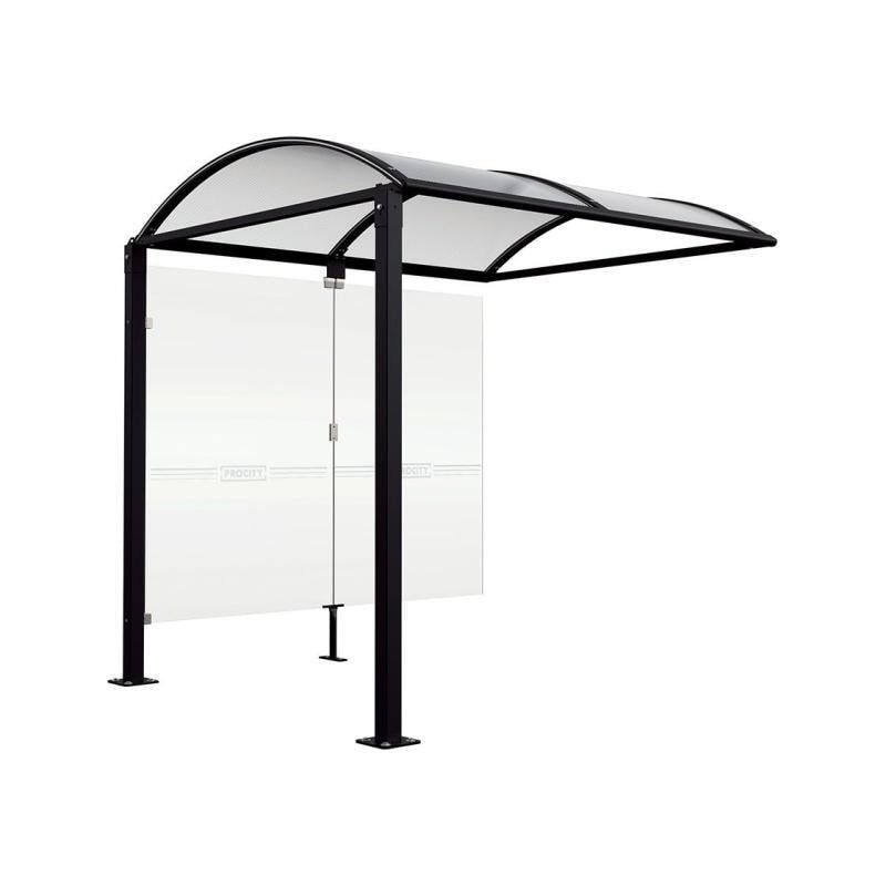 Fahrradunterstand, Fahrradüberdachung, All-in-One + Zusatz, Sicherheitsglas, 2.635 x 5.000 x 2.090 mm (HxBxT), auf Bodenplatten, Farbe enzianblau