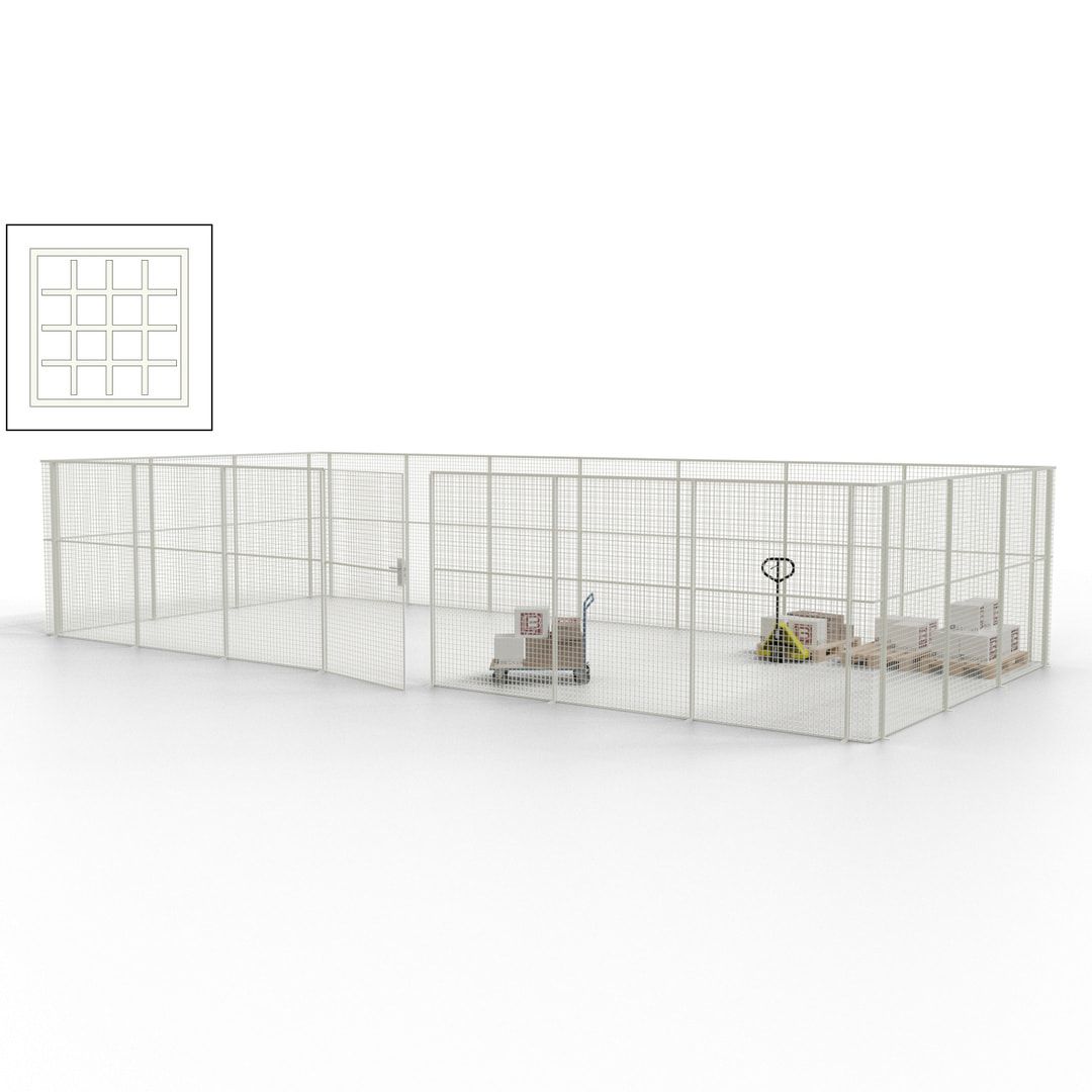 Hallentrennwand - Flügeltür, Gitter - 19 Gitterwände - 2.200 x 10.900 x 4.900 mm (HxBxT) - Perlweiß/reinorange