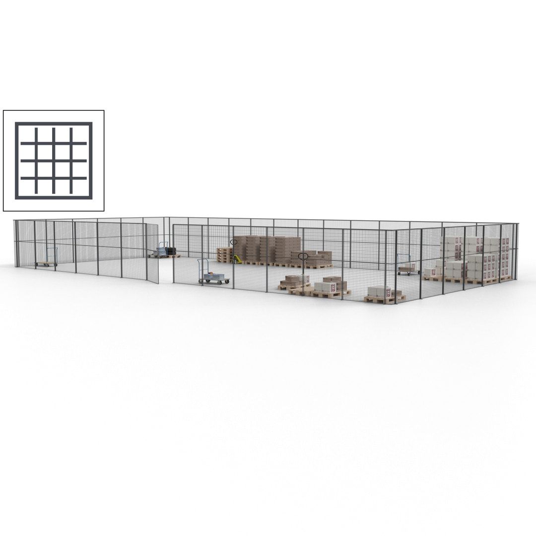 Maschinen Schutzgitter - Hallentrennwand - Sicherheitszaun - Tür - 57 m - 2.200 x 19.900 x 9.400 mm (HxBxT) - enzianblau