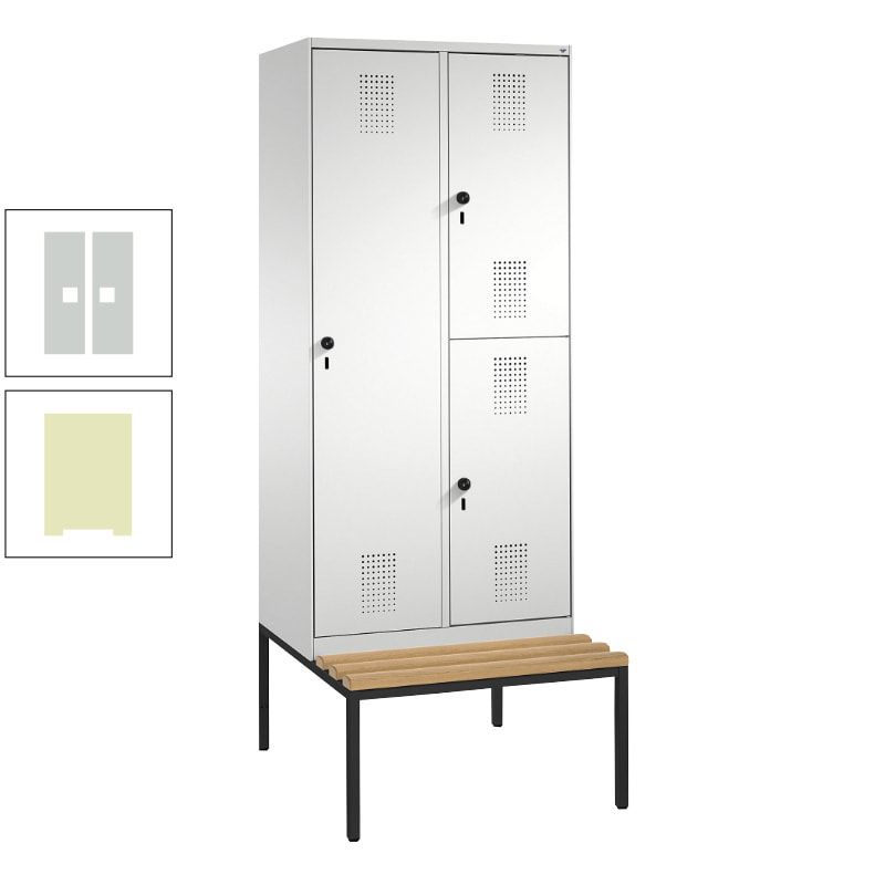 Garderobenschrank, Spind ein- und doppelstöckig Sitzbank, 2 Abteile, 3 Fächer, 2.090 x 800 x 500 mm (HxBxT), Front anthrazitgrau, Korpus anthrazitgrau
