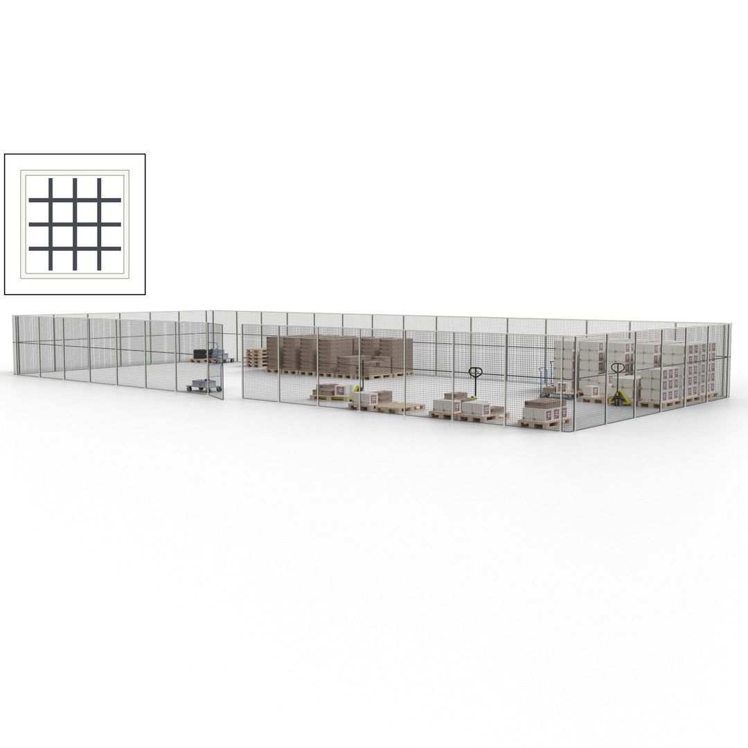 Maschinen Schutzgitter - Hallentrennwand - Sicherheitszaun - Tür - 63 m - 2.200 x 22.900 x 9.400 mm (HxBxT) - enzianblau