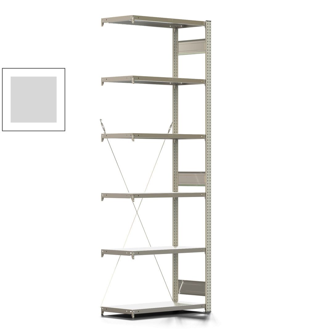 Fachbodenregal mit Tiefenriegel - 350 kg - 2.500 x 875 x 426 mm (HxBxT) - Anbauregal - 6 Böden - enzianblau - Lagerregal - Steckregal BERT
