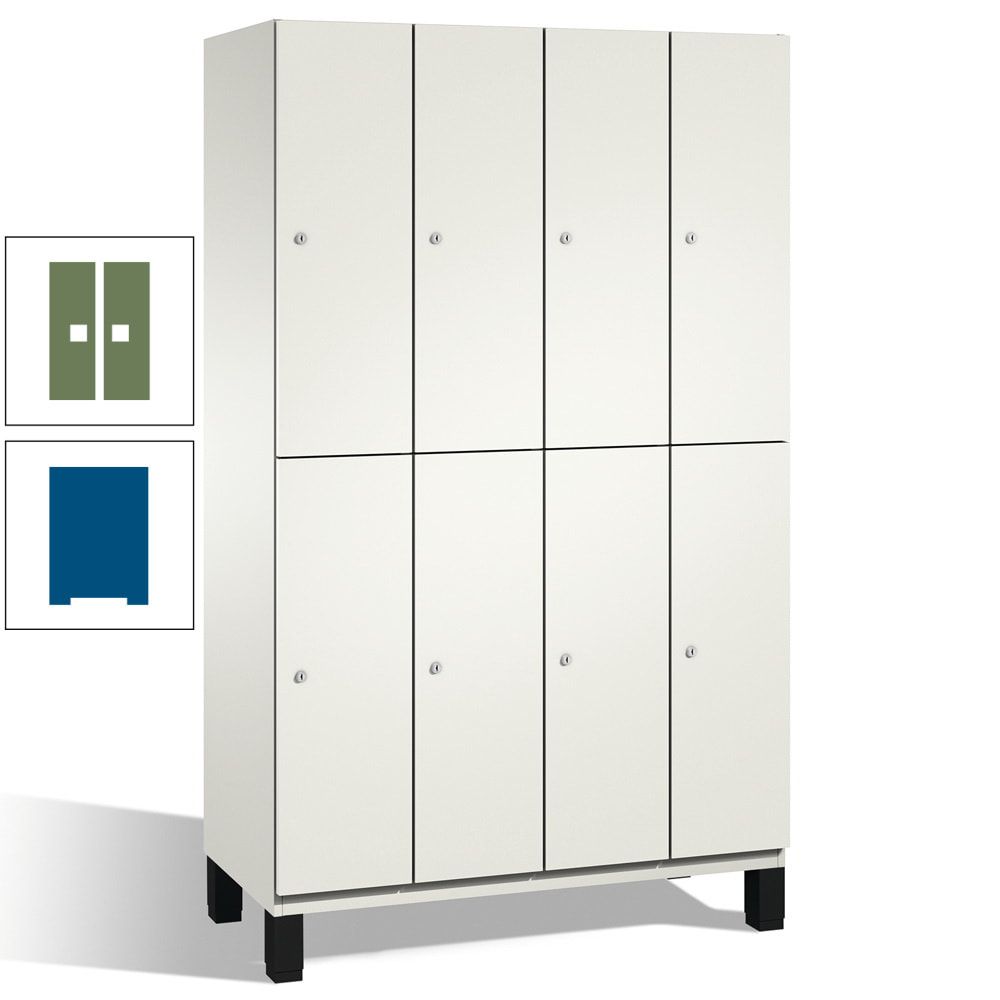 Fächerschrank, Stahlschrank, doppelstöckig, 8 Fächer, mit Füßen, Korpus enzianblau, Tür Fernblau, 1.980 x 1.200 x 525 mm (HxBxT)