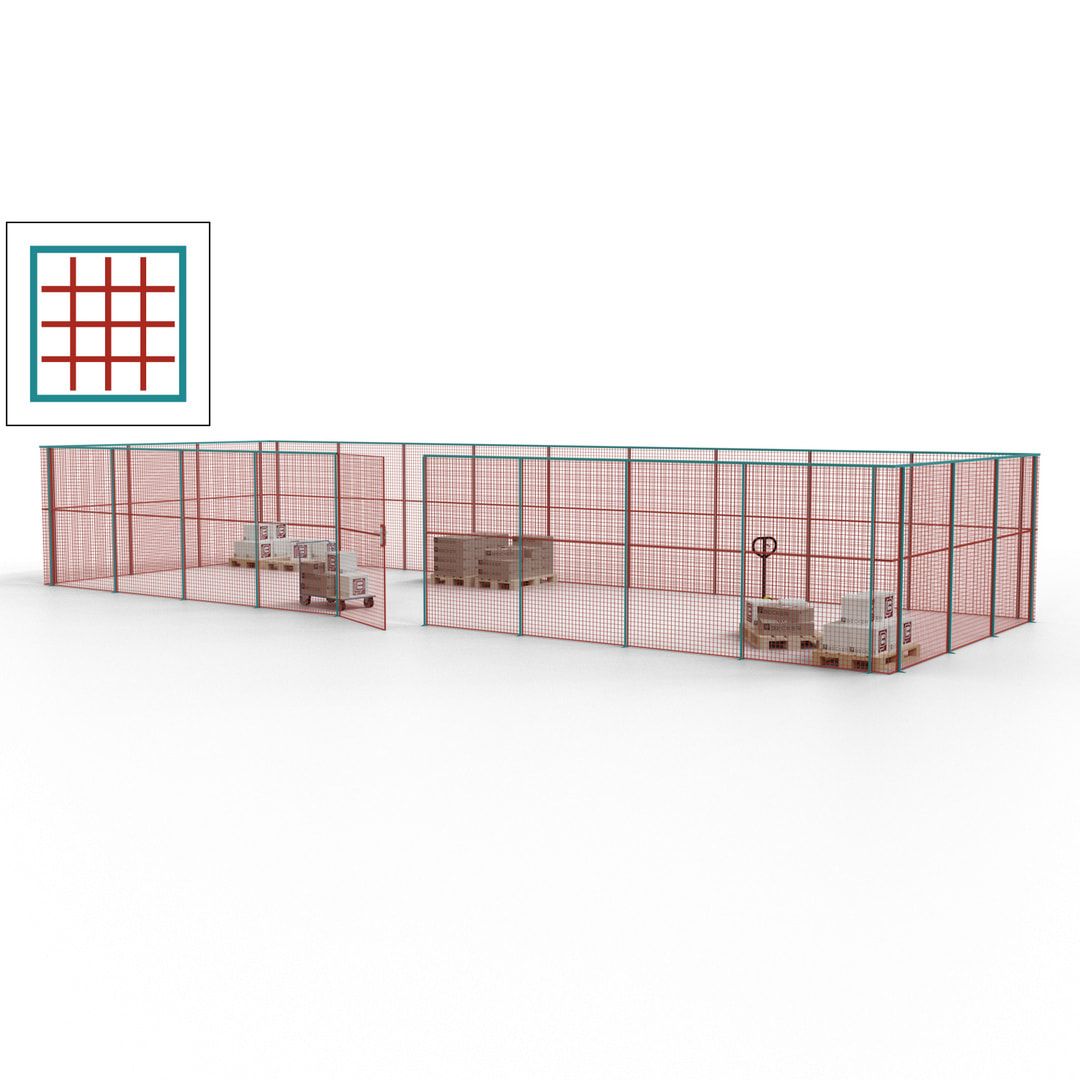 Maschinen Schutzgitter - Hallentrennwand - Sicherheitszaun - Tür - 36 m - 2.200 x 13.900 x 4.900 mm (HxBxT) - enzianblau