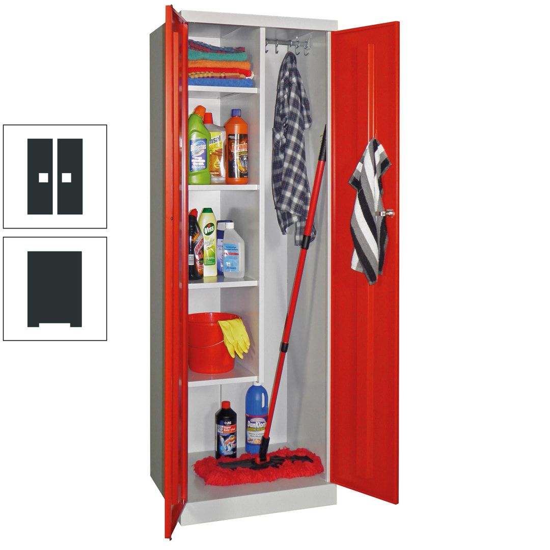 Putzschrank mit Sockel - 1 Abteil mit Trennwand - 1.800x600x500 mm (HxBxT) - Zylinderschloss - anthrazitgrau