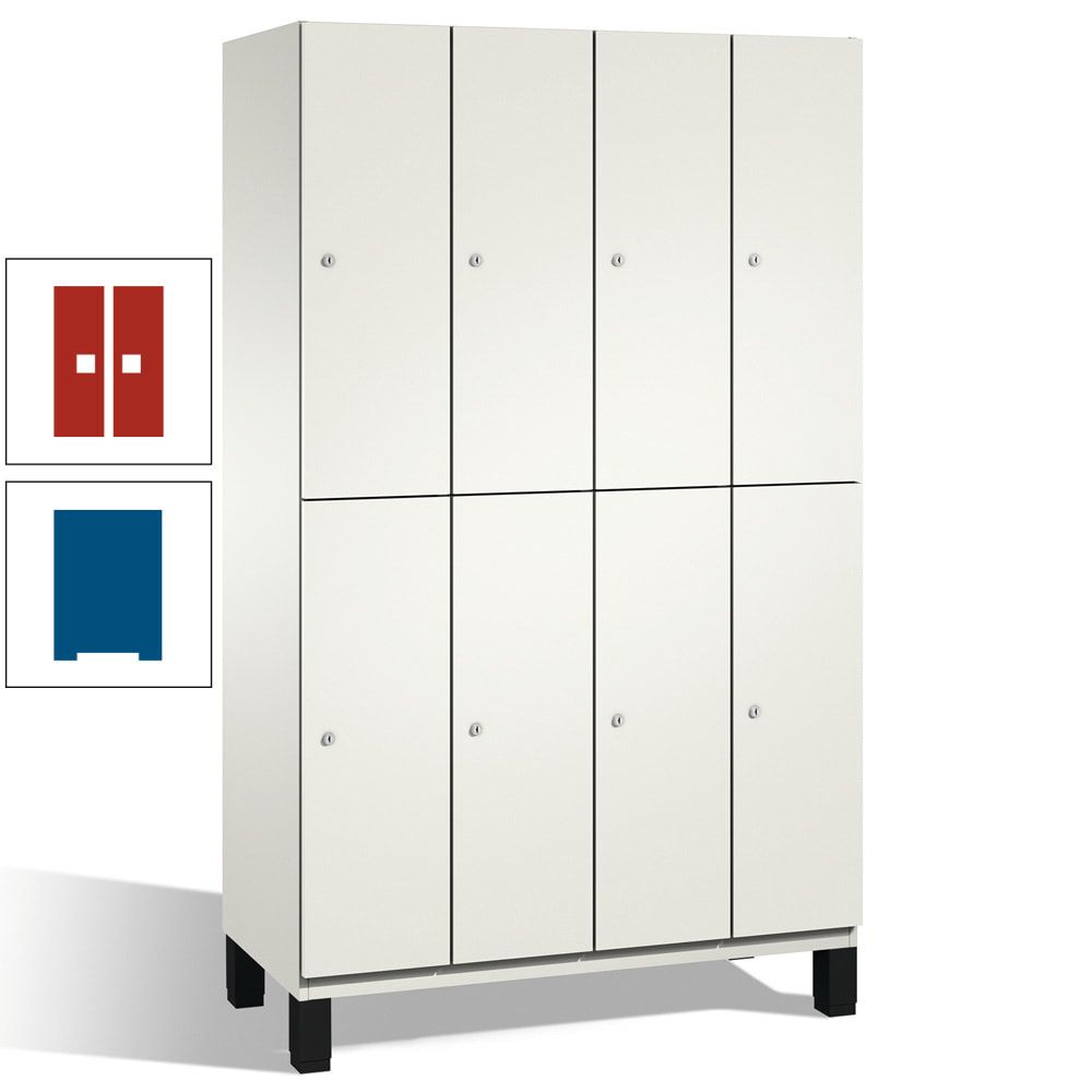 Fächerschrank, Stahlschrank, doppelstöckig, 8 Fächer, mit Füßen, Korpus enzianblau, Tür Fernblau, 1.980 x 1.200 x 525 mm (HxBxT)