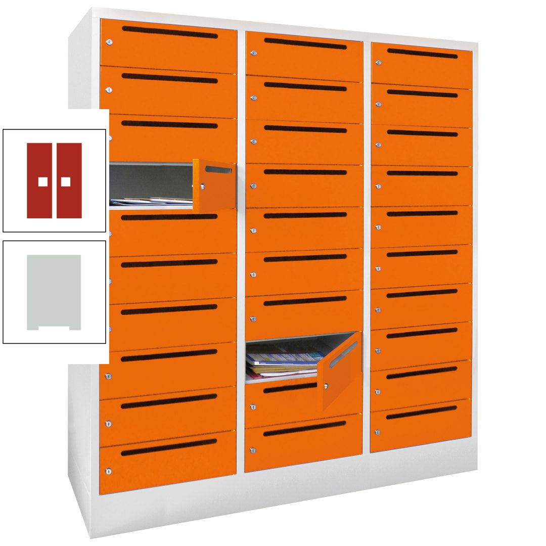 Postverteilerschrank, Schließfachschrank, 3 Abteile a 40 cm, 30 Fächer, 1.850 x 1.200 x 500 mm (HxBxT), Korpus anthrazitgrau, Front anthrazitgrau