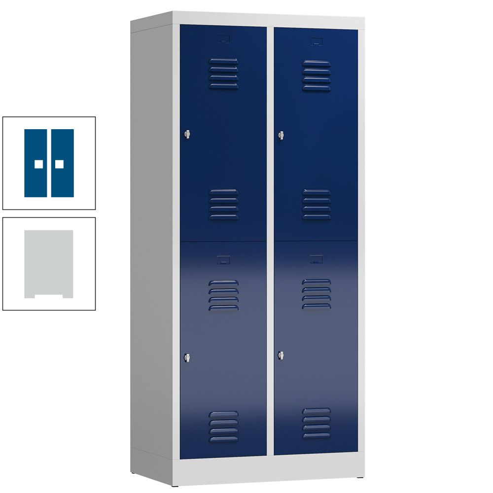 Garderobenschrank, Doppelstockspind, 2 Abteil, 4 Fächer, 1.800 x 800 x 500 mm (HxBxT), Drehriegel, Stahl, Korpus: lichtgrau, Front: anthrazitgrau