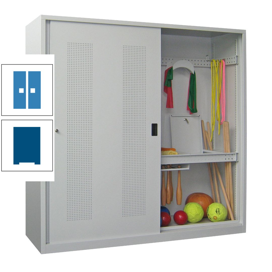 Ballschrank - Schiebetüren mit Lochfeld - Trennwand - 1.950x2.000x600 mm (HxBxT) - anthrazitgrau