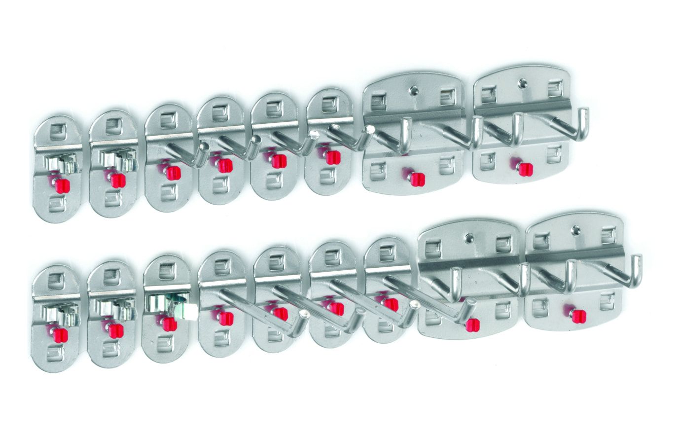 Werkzeughalterset, Hakenset, 17-teilig, für Lochplatten, Schraubsystem, Farbe Aluminium