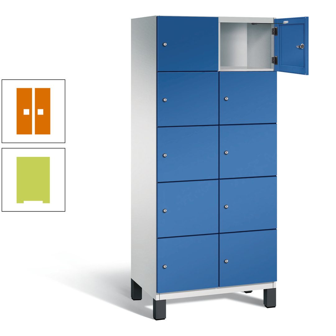 Fächerschrank, Stahlschrank, 10 Fächer, Türöffnungsbegrenzer, Füße, 1.980 x 800 x 525 mm (HxBxT), Korpus anthrazitgrau, Front anthrazitgrau