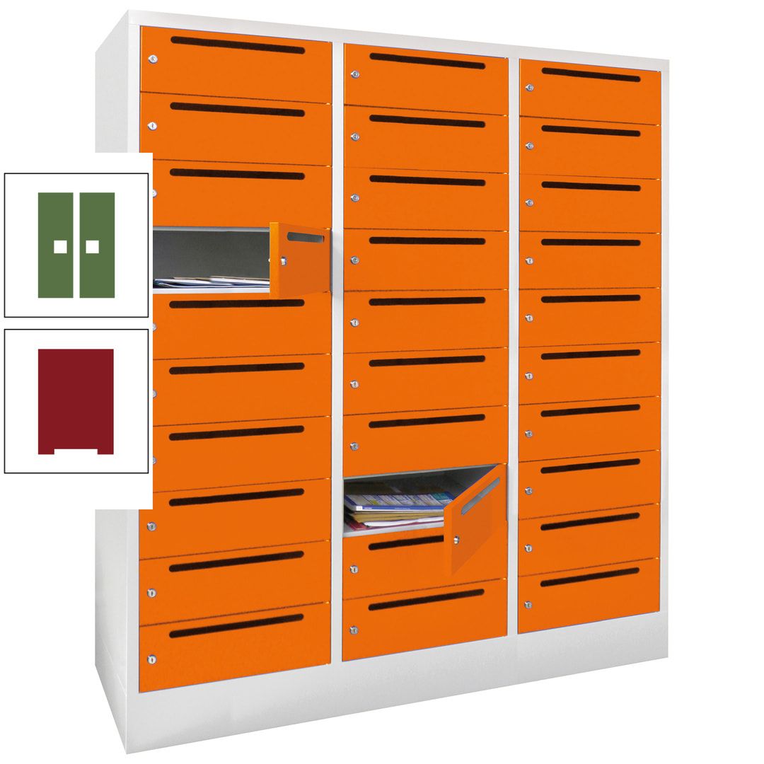 Postverteilerschrank, Schließfachschrank, 3 Abteile a 40 cm, 30 Fächer, 1.850 x 1.200 x 500 mm (HxBxT), Korpus anthrazitgrau, Front anthrazitgrau