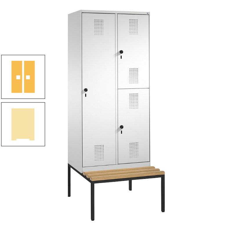 Garderobenschrank, Spind ein- und doppelstöckig Sitzbank, 2 Abteile, 3 Fächer, 2.090 x 800 x 500 mm (HxBxT), Front anthrazitgrau, Korpus anthrazitgrau