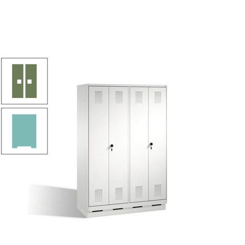 Doppel-Spind, Doppeltüren, Garderobenschrank mit Sockel, 4 Abteile a 300 mm, Korpus anthrazitgrau, Tür anthrazitgrau, 1.800 x 1.200 x 500 mm (HxBxT)