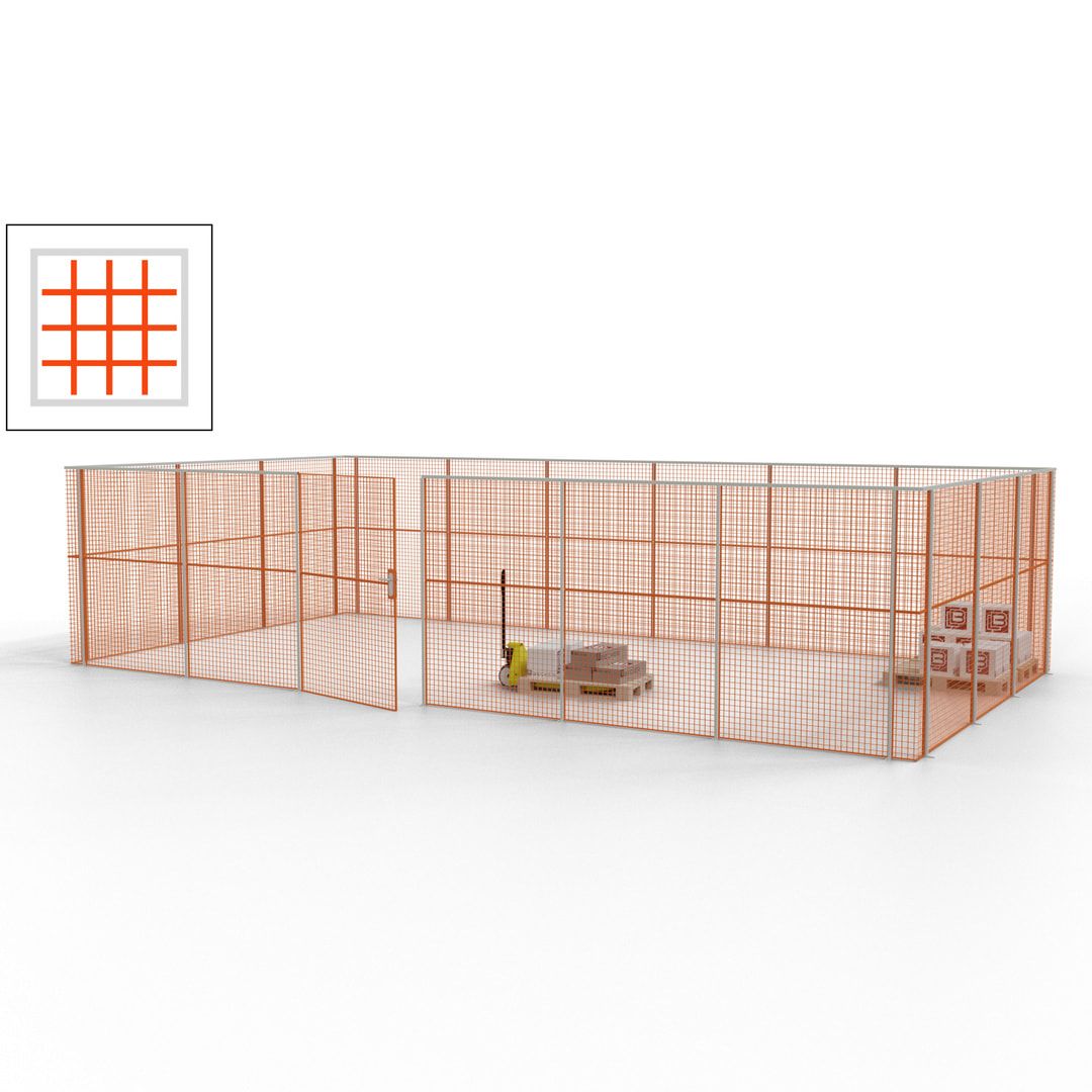 Maschinen Schutzgitter - Hallentrennwand - Sicherheitszaun - Tür - 27 m - 2.200 x 9.400 x 4.900 mm (HxBxT) - enzianblau