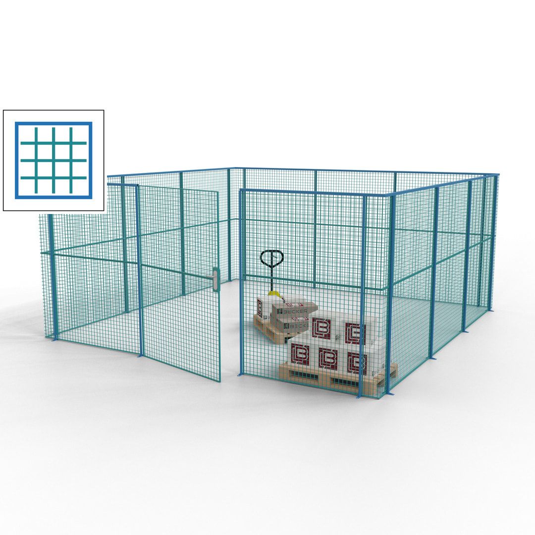 Maschinen Schutzgitter - Hallentrennwand - Sicherheitszaun - Tür - 18 m - 2.200 x 4.900 x 4.900 mm (HxBxT) - enzianblau