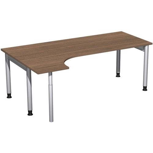Eckschreibtisch, Ecke links, Füße einseitig verkürzt, 4-Fuß Pro, höhenverstellbar, 680-800 x 1.600 x 1.200 mm (HxBxT), Dekor Ahorn