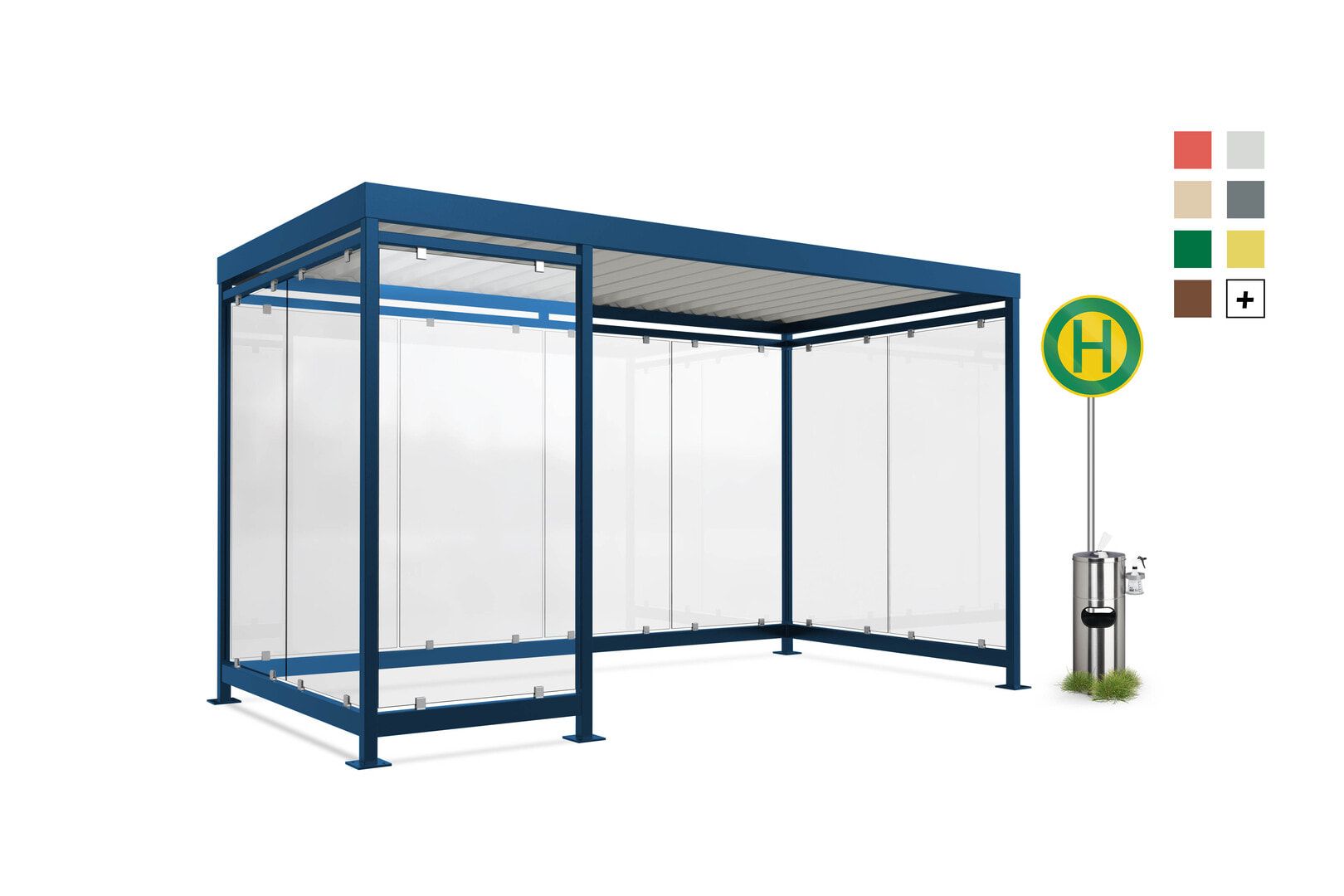 Raucherunterstand, Bausatz, Fahrgastunterstand, Bushaltestelle, 12-13 Personen, 2.510 x 4.195 x 2.165 mm (HxBxT), 9 Wände, Elfenbein