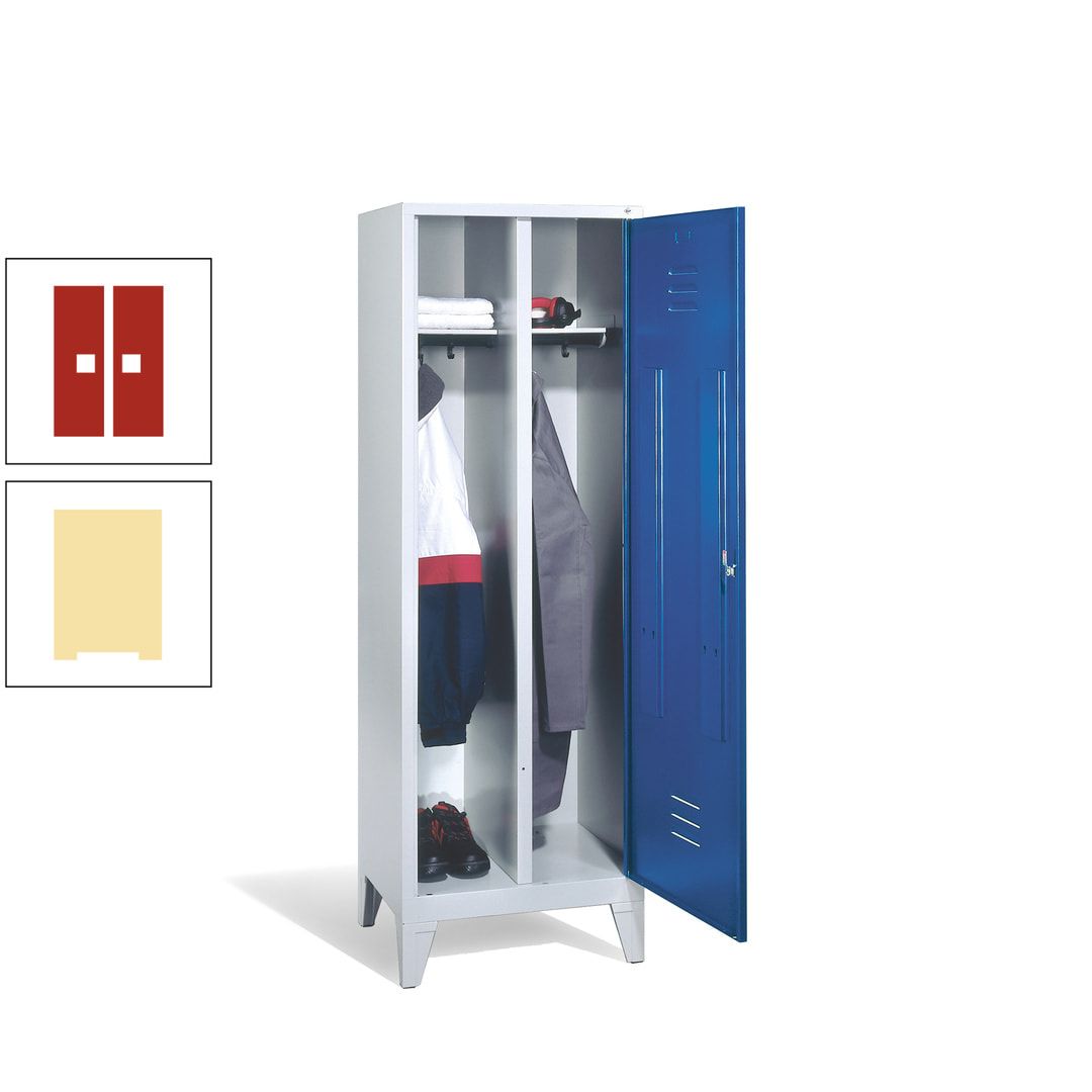 Doppel-Spind mit Großtür, Garderobenschrank mit Füßen, 2 Abteile a 300 mm, Korpus anthrazitgrau, Tür anthrazitgrau, 1.850 x 610 x 500 mm (HxBxT)