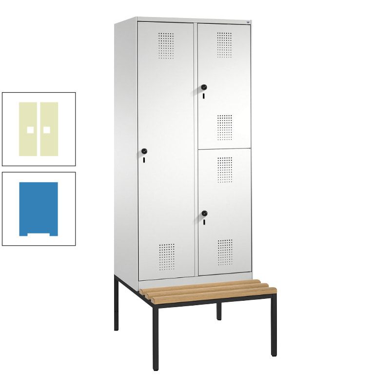 Garderobenschrank, Spind ein- und doppelstöckig Sitzbank, 2 Abteile, 3 Fächer, 2.090 x 800 x 500 mm (HxBxT), Front anthrazitgrau, Korpus anthrazitgrau