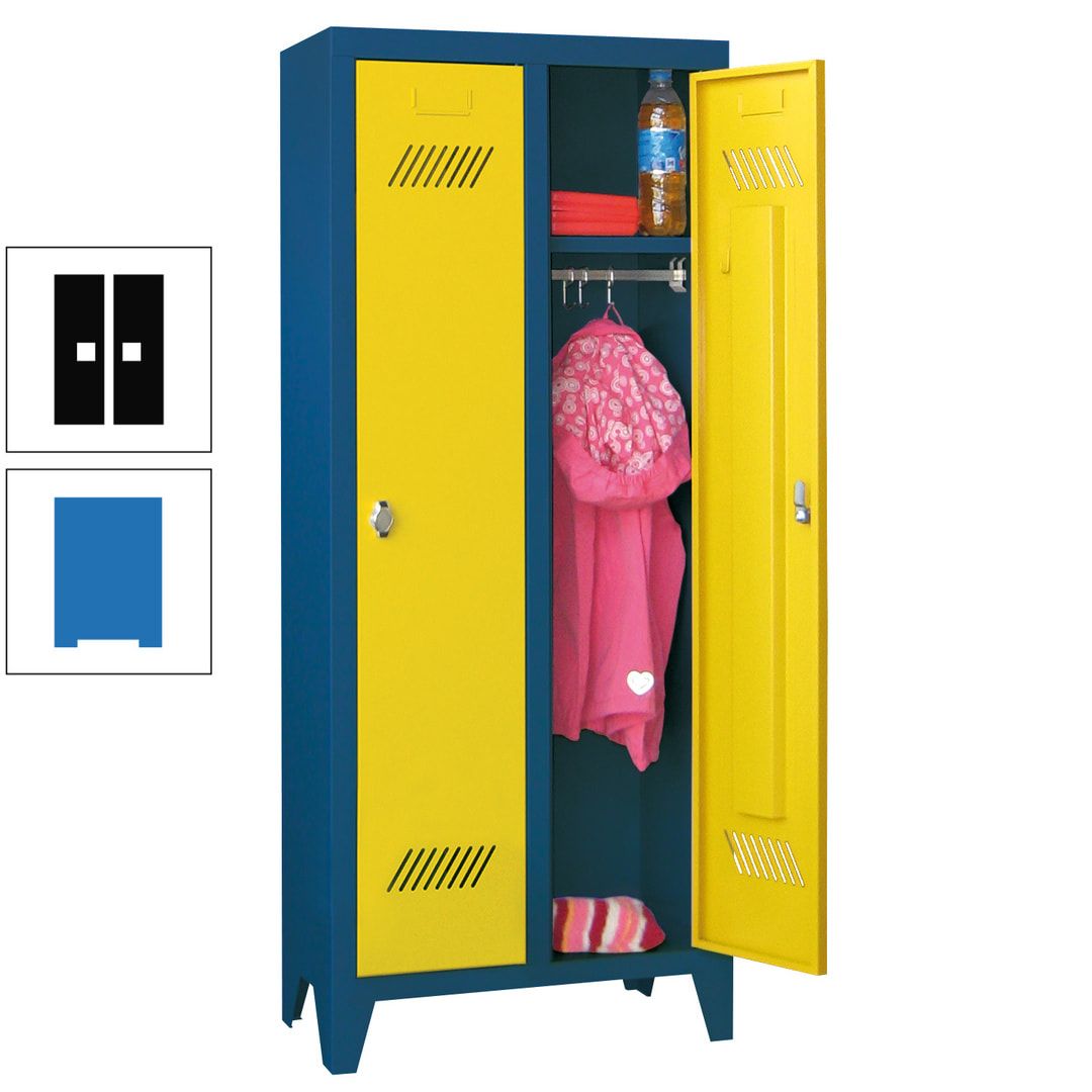Spindschrank f. Kindergärten - mit Füßen - Höhe 1.300 mm - 2 Abteile a 250 mm - Zylinderschloss - anthrazitgrau