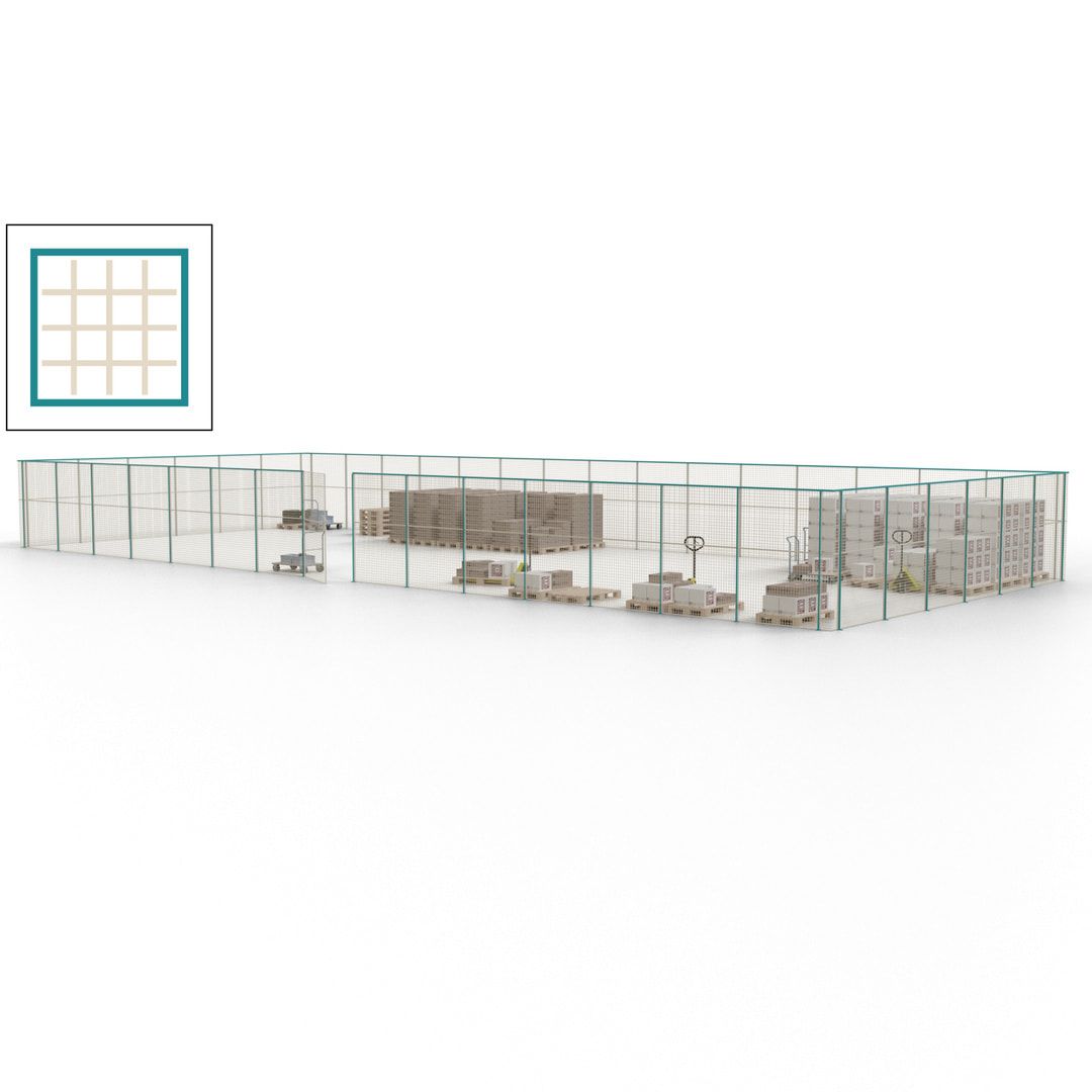 Maschinen Schutzgitter - Hallentrennwand - Sicherheitszaun - Tür - 63 m - 2.200 x 22.900 x 9.400 mm (HxBxT) - enzianblau
