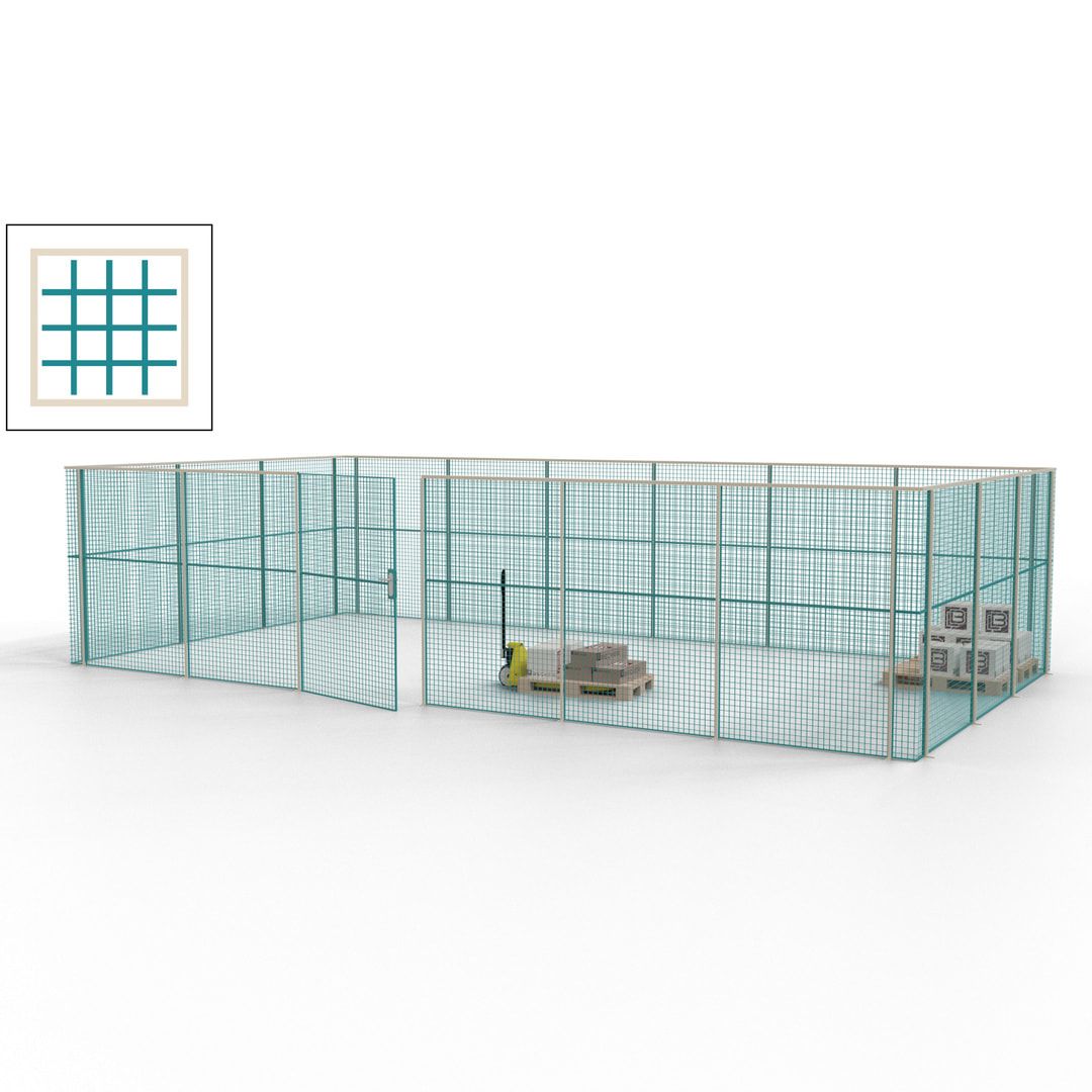 Maschinen Schutzgitter - Hallentrennwand - Sicherheitszaun - Tür - 27 m - 2.200 x 9.400 x 4.900 mm (HxBxT) - enzianblau
