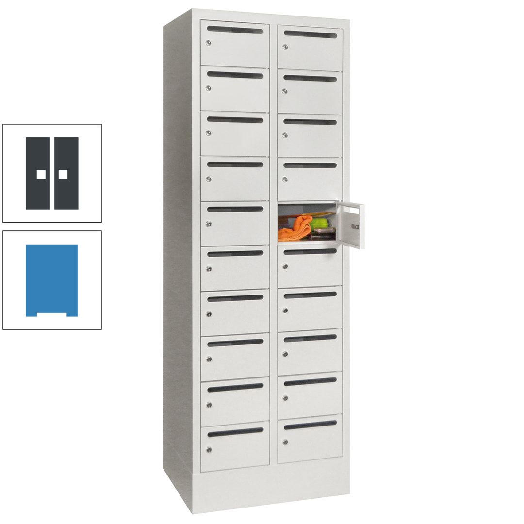 Postverteilerschrank, Schließfachschrank, 2 Abteile a 300 mm, 20 Fächer, 1.850 x 600 x 500 mm (HxBxT), Korpus anthrazitgrau, Front anthrazitgrau