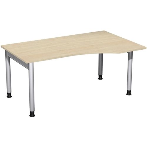 Eckschreibtisch, Ecke rechts, Füße einseitig verkürzt, 4-Fuß Pro, höhenverstellbar, 680-800 x 1.600 x 1.000 mm (HxBxT), Dekor Ahorn