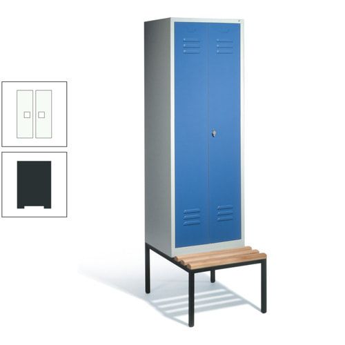 Doppel-Spindschrank, Buche Sitzbank untergebaut, 2 Abteile a 300 mm, Korpus lichtgrau, Tür anthrazitgrau, 2.090 x 610 x 815 mm (HxBxT)