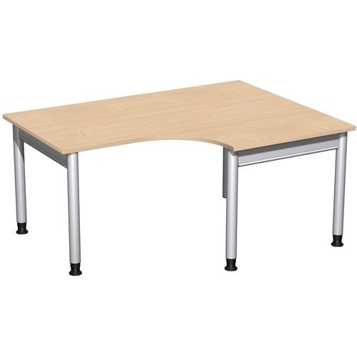 Eckschreibtisch, Eckteil 800 mm, rechts, Füße einseitig verkürzt, 4-Fuß Pro, höhenverstellbar, 680-800 x 1.600 x 1.200 mm (HxBxT), Dekor Ahorn