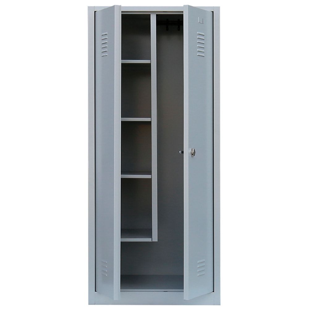 Geräteschrank, Mehrzweckschrank, 2 Abteile, 1.800 x 800 x 500 mm (HxBxT), Drehriegel, Kleiderstange, Stahl, Korpus: lichtgrau, Front: enzianblau