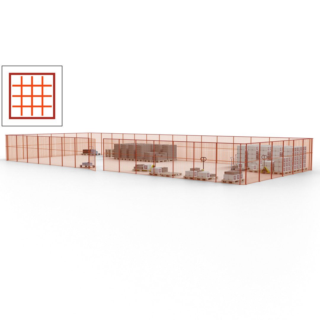 Maschinen Schutzgitter - Hallentrennwand - Sicherheitszaun - Tür - 63 m - 2.200 x 22.900 x 9.400 mm (HxBxT) - enzianblau