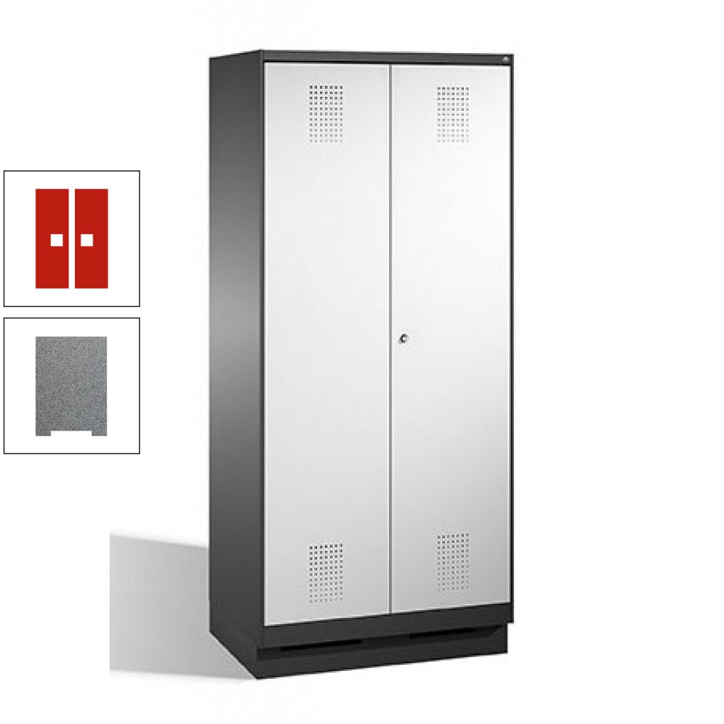 Doppel-Spind, Doppeltüren, Garderobenschrank mit Sockel, 2 Abteile a 400 mm, Korpus anthrazitgrau, Tür anthrazitgrau, 1.800 x 800 x 500 mm (HxBxT)