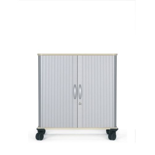 Querrollladenschrank mobil, 1.5 Ordnerhöhen, 4 Rollen, 2 feststellbar, abschließbar, Gewicht 25 kg, 720 x 800 x 400 mm (HxBxT), Farbe silber/Ahorn