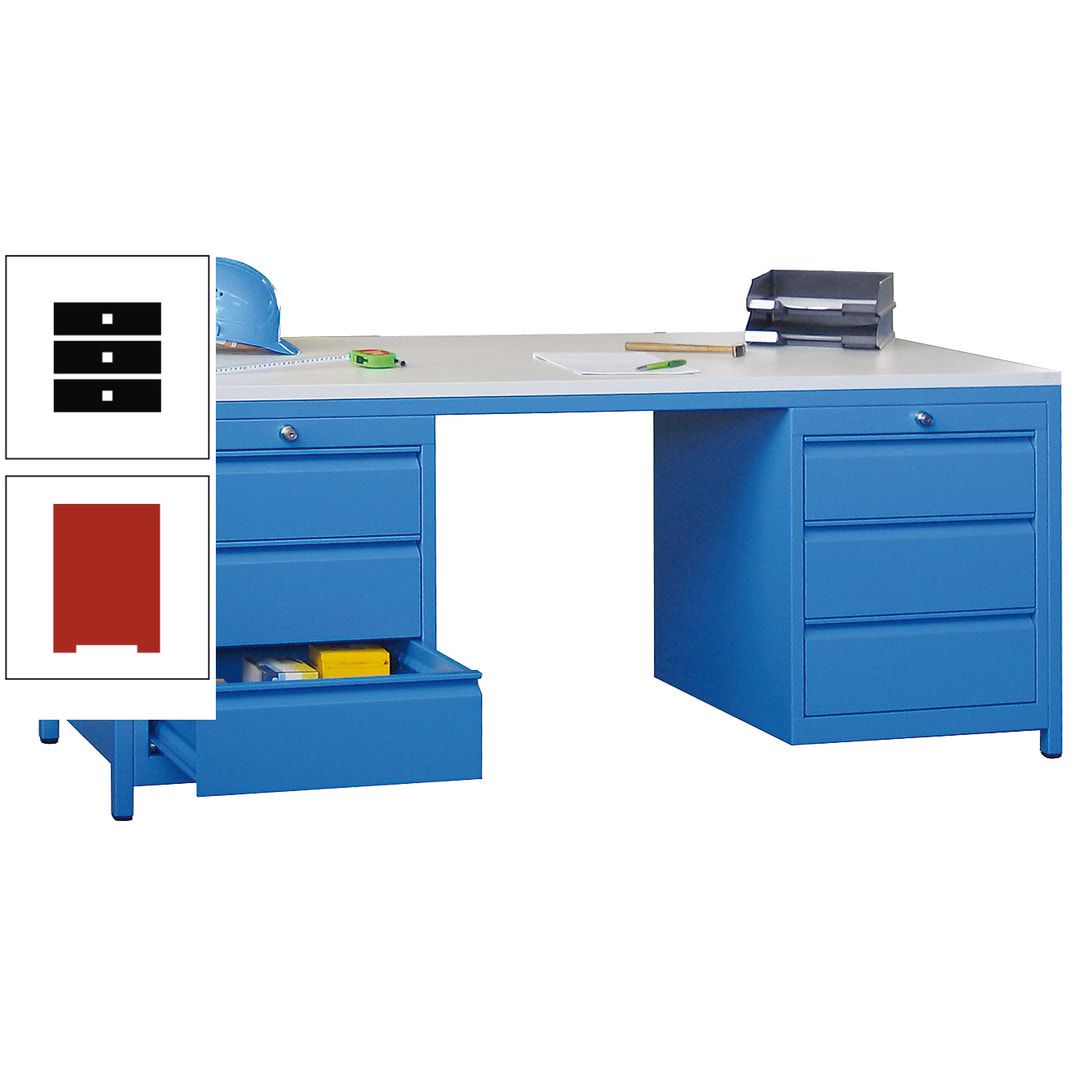 Meisterschreibtisch - 2 Schubladenblöcke - 6 Schubladen - 720 x 1.700 x 800 mm (HxBxT) - anthrazitgrau