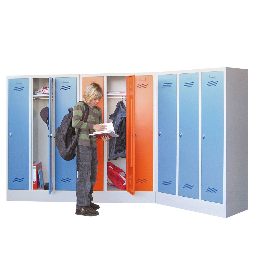 Spindschrank f. Schulen - mit Sockel - Höhe 1.600 mm - 2 Abteile a 300 mm - Drehriegel - anthrazitgrau