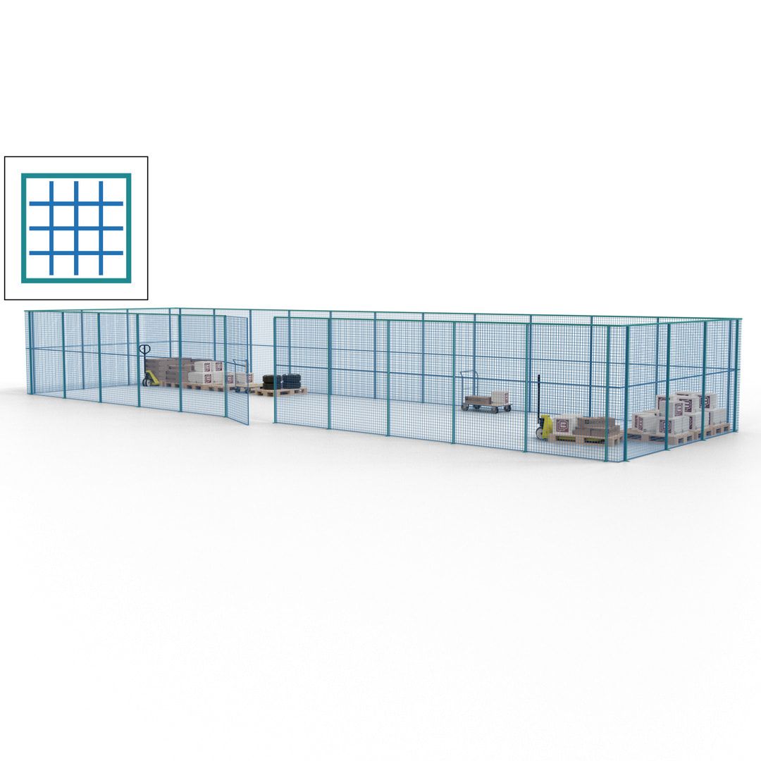 Maschinen Schutzgitter - Hallentrennwand - Sicherheitszaun - Tür - 42 m - 2.200 x 16.900 x 4.900 mm (HxBxT) - enzianblau
