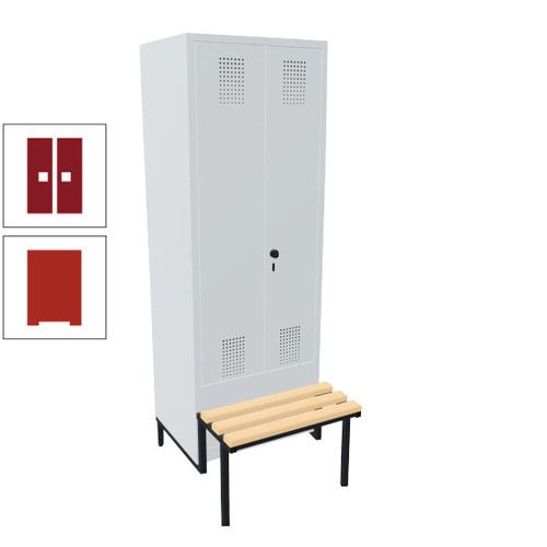 Doppel-Spind, Garderobenschrank, Buche Sitzbank integriert, 2 Abteile a 400 mm, Korpus anthrazitgrau, Tür anthrazitgrau, 1.850 x 800 x 815 mm (HxBxT)