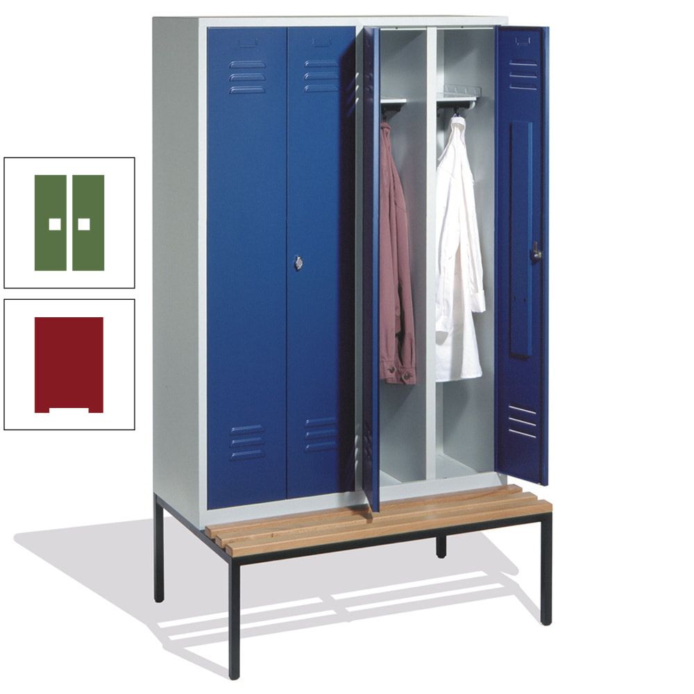 Doppel-Spindschrank, Buche Sitzbank untergebaut, 4 Abteile a 300 mm, Korpus lichtgrau, Tür anthrazitgrau, 2.090 x 1.190 x 815 mm (HxBxT)