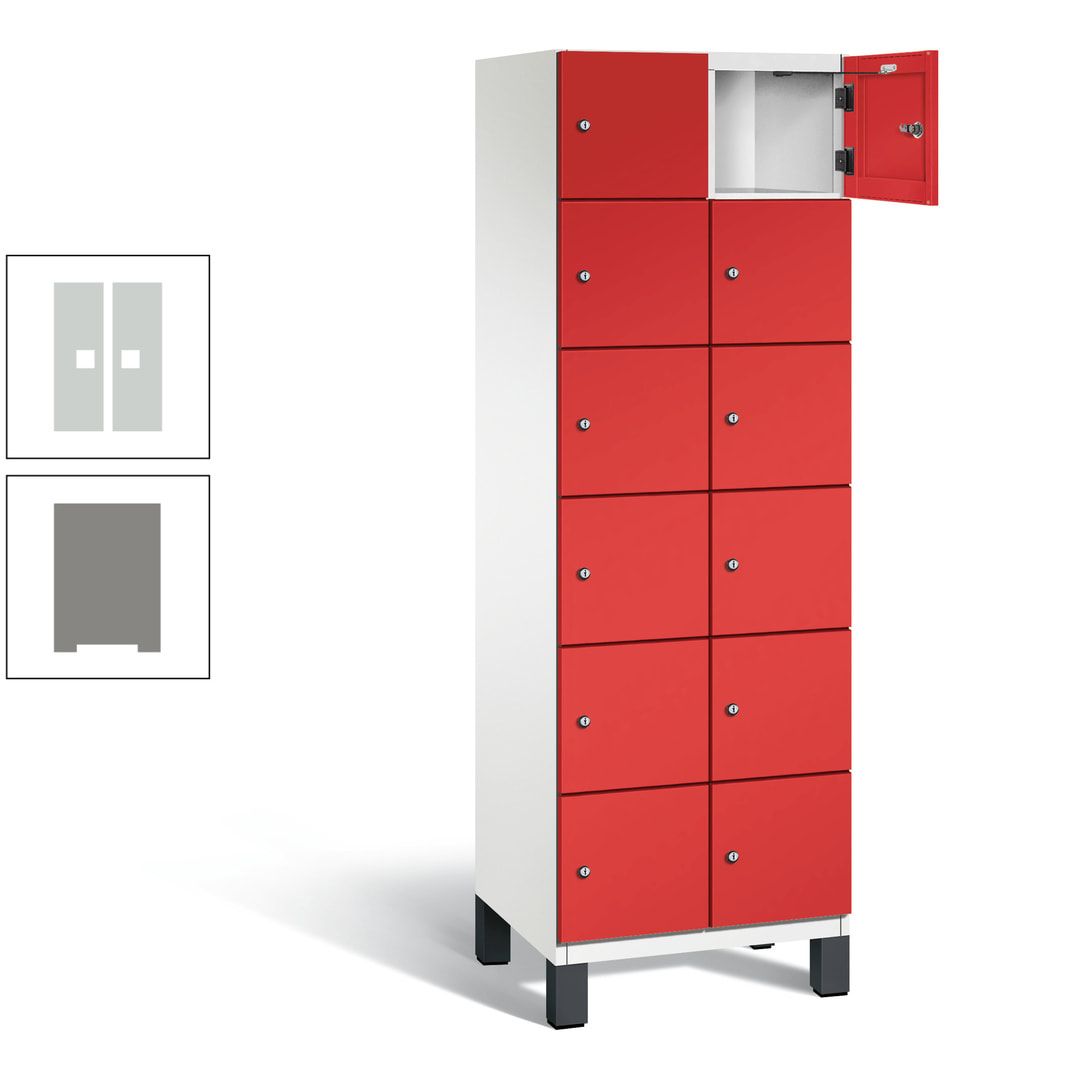 Fächerschrank, Stahlschrank, 12 Fächer, Türöffnungsbegrenzer, Füße, 1.980 x 600 x 525 mm (HxBxT), Korpus anthrazitgrau, Front anthrazitgrau