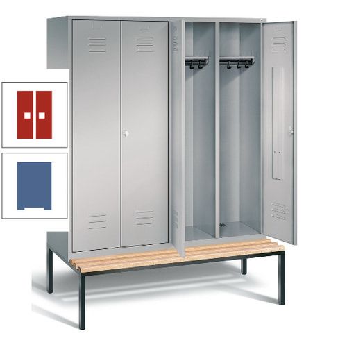 Doppel-Spindschrank, Buche Sitzbank untergebaut, 4 Abteile a 400 mm, Korpus lichtgrau, Tür anthrazitgrau, 2.090 x 1.590 x 815 mm (HxBxT)